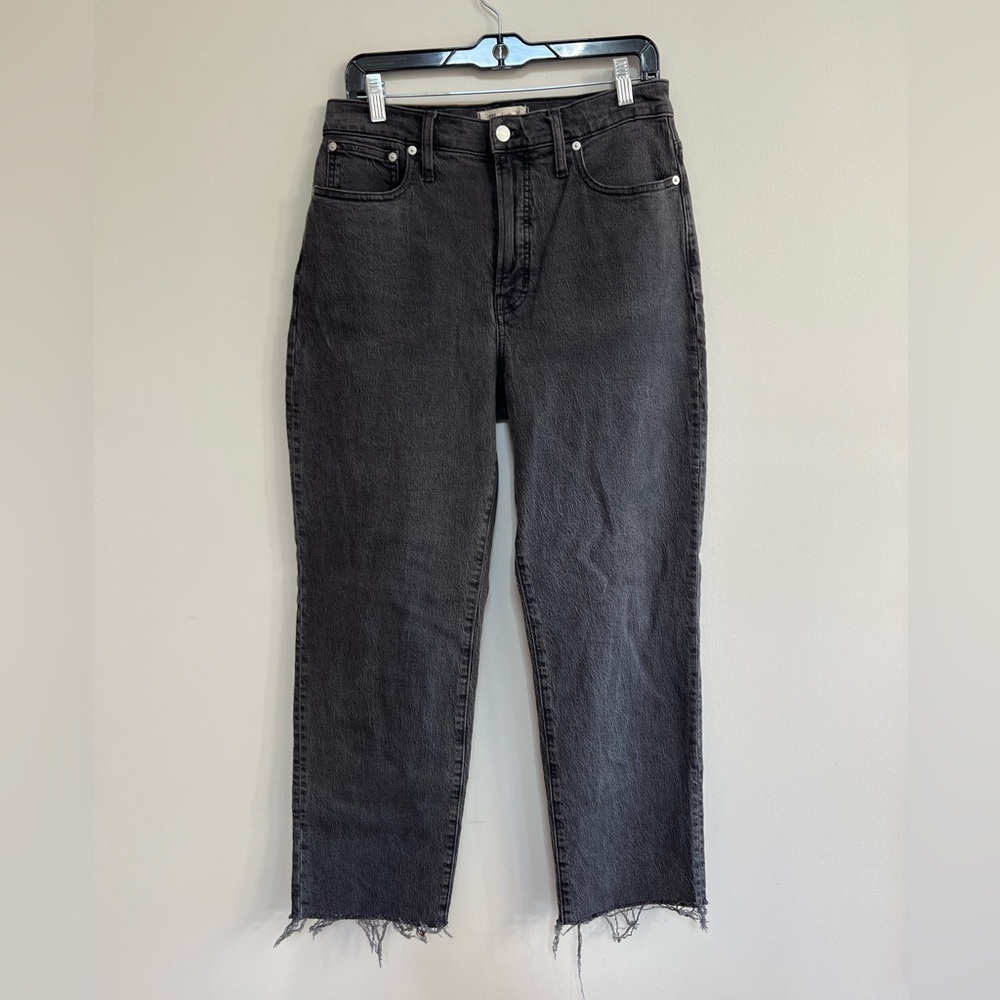 Madewell The Perfect Vintage Straight Jean w/ Raw Hem in Lunar Black Wash, 29